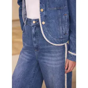 Mint Velvet Mid Indigo Crochet Trim Straight Jeans